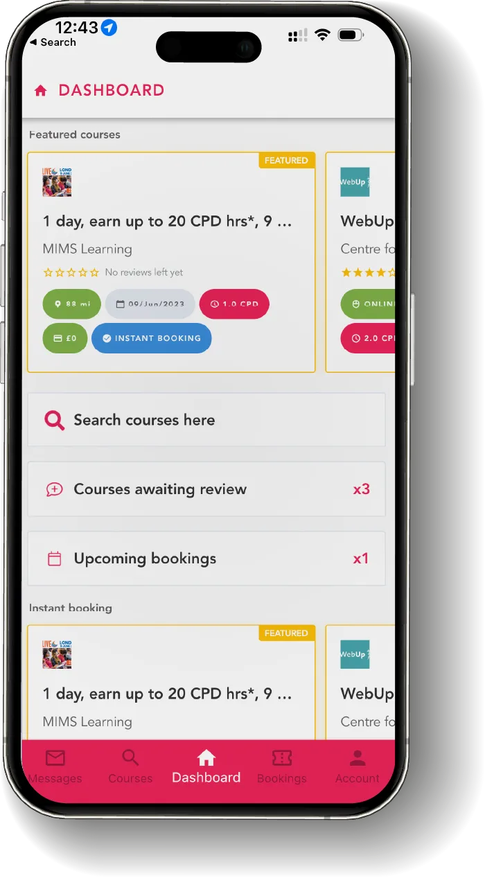 Simply CPD app shown on mobile device