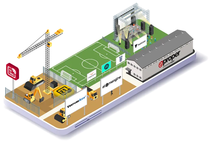 Isometric image showing construction of apps on a mobile device