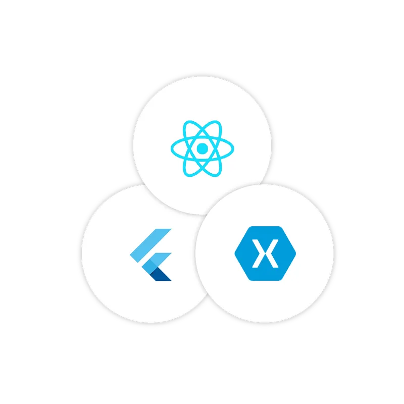 Flutter, React and Xamarin logos