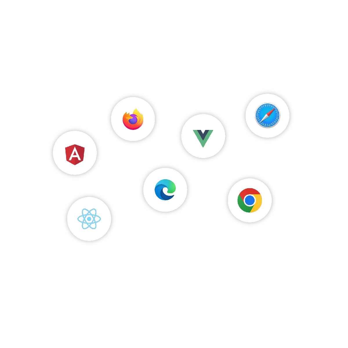 Bubbles with frontend development language icons written on them